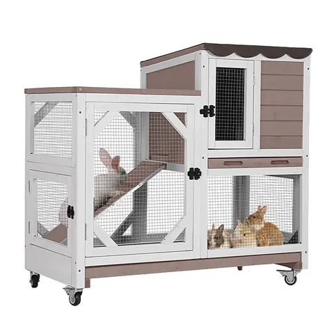 Aivituvin-AIR7013 Premium 2-Story Solid Wood Waterproof Bunny Cage Indoor, Indoor Rabbit Hutch with 2-Level Uses Space, Anti-Chew Ramp, Detachable Casters, Pull-Out Tray, Enhanced Ventilation for Small Animals