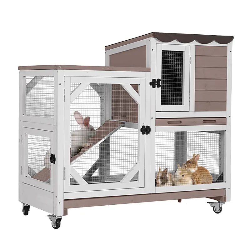 Summervibes Aivituvin-AIR7013 Premium 2-Story Wooden Rabbit Hutch with Casters | Pull-Out Tray Summervibes Aivituvin-AIR7013 Premium 2-Story Wooden Rabbit Hutch with Casters | Pull-Out Tray