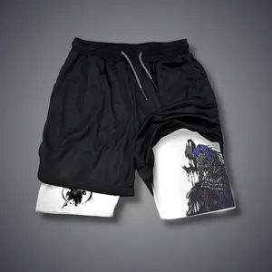 Dark Souls Game 80s 90s Double-Layer Sports Shorts Graphic Shorts Black Camo Streetwear Shorts Men Outfits Men Vacation Outfits Shorts