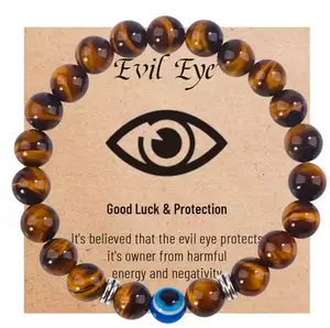 Tigers Eye or Lava Stone Evil Eye Protection Bracelet - Gift Card Included