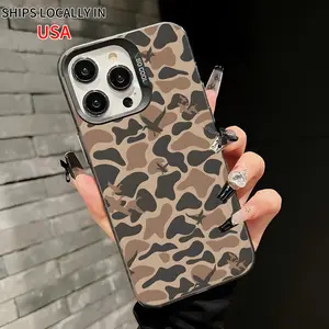 Camouflage Pattern Phone Case, Shockproof Phone Protective Cover, Phone Compatible with iPhone 16 15 14 13 12 11 Pro Max Protector Screen Protector Black Protection Silicone Smartphone