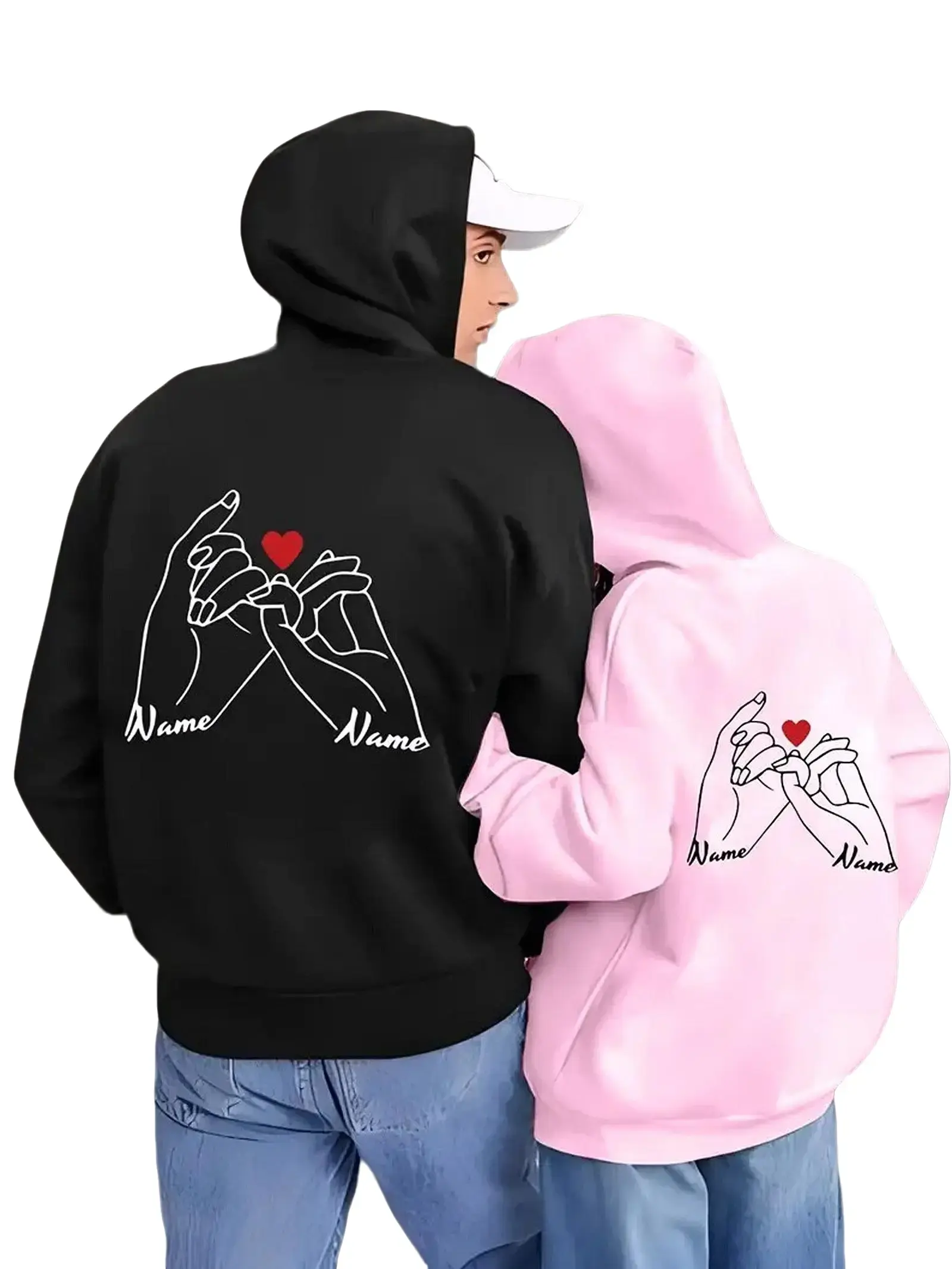 Couple Hoodie with Heart Design - Name Customized,Pockets Matching Outfits Hoodies Pullover for Women for Men Unisex, Perfect Gift Anniversary Clothes