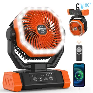 20000mAh Camping Fan with LED Light, Auto-Oscillating Desk Fan with Remoter & Hook, Rechargeable Battery Operated Tent Fan, 4 Powerful Speeds Timers USB Fan for Camping Jobsite Hurricane Fishing