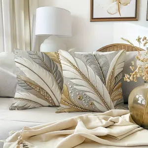 2 Piece Set Feather Pattern Single-Sided Printed Decorative Pillow Covers 45x45cm，Clear 2d printing is not 3d， for Indoor Outdoor Use, Hidden Zipper Design for Sofa Bed Car, Bedroom Decorative Accessories