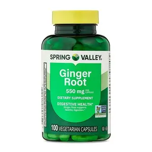 Spring Valley Ginger Root Dietary Supplement Capsules for Digestive Health, 550 mg, 100 Count