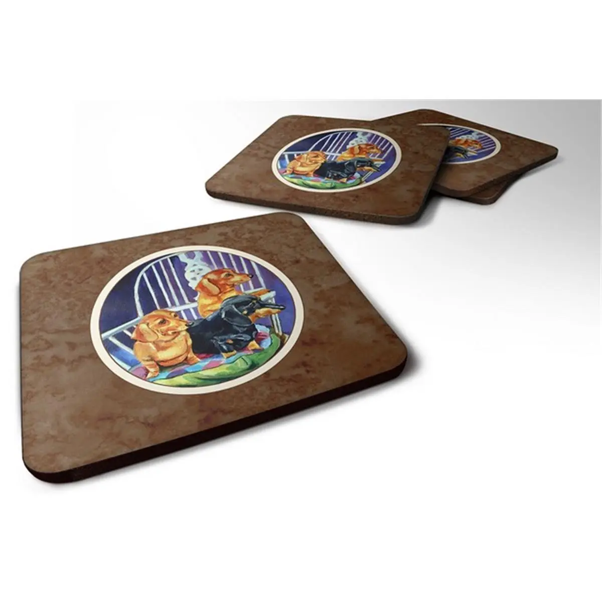 Dachshund Two Red & a Black & Tan Foam Coaster, Set of 4