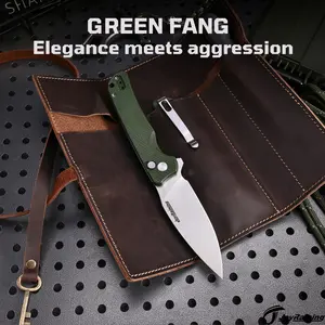 #FathersdayGift - JoyRaining-Green Fang EDC Pocket Knife – Micarta Handle, Spear Point Blade, Button Lock,For gift for Men/Boyfriend