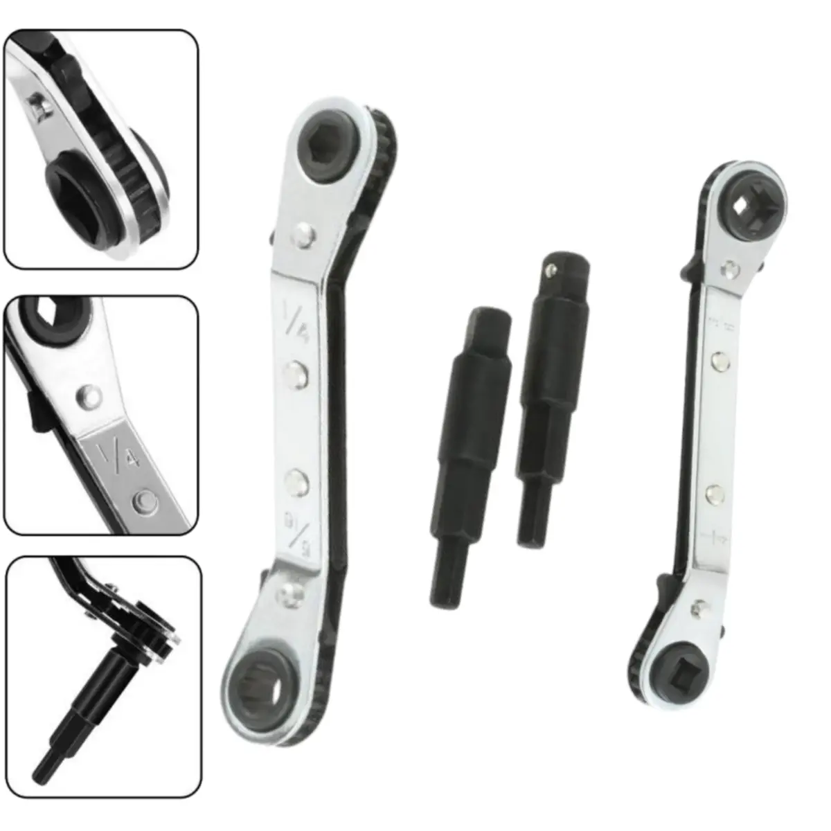 2 Pcs HVAC Service Wrench Set,3/16" to 3/8" & 5/16" x 1/4",HVAC Tools with 2 Hex Bit Adapters for Air Conditioning and Refrigeration Equipment Repair,Hand Tools Kits