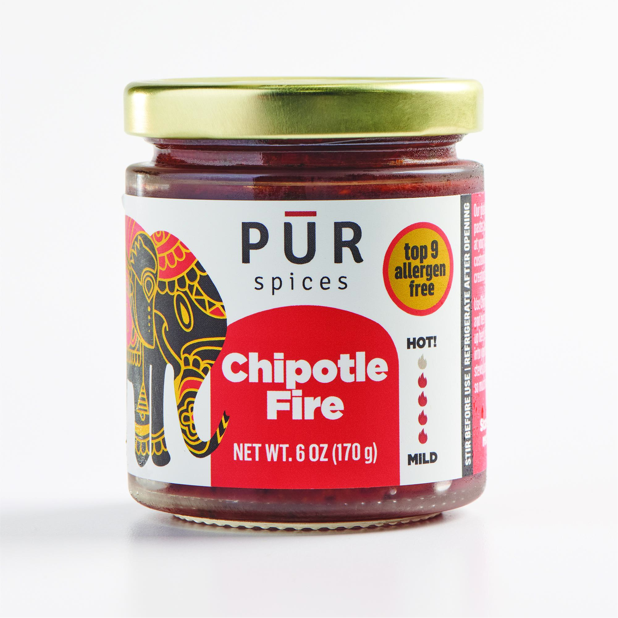 PUR Spices Chipotle Fire Spicy Hot Sauce I Chili Pepper Cooking Paste for Dipping, Chili Seasoning, Taco Sauce, Salsa I Plant Based, Gluten Free, No sugar added, Preservative and Additive Free I 6oz Jar