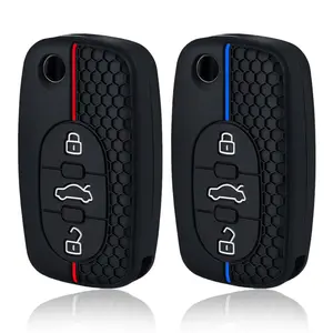 Premium 3 Buttons Silicone Car Flip Key Fob Cover Case for Audi A2 A3 S3 A4 S4 A6 S6 RS6 A8 TT - Shockproof Dustproof Anti-Scratch Full Protection Remote Holder, Soft Durable Anti-Slip Material, Perfect Fit Key Protection Accessory
