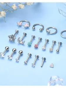 17 Pcs Silvery Golden Multi-Style Shiny Ear Stud Hoop Combo for Women Men Sturdy Stainless Steel Reliable Texture Classic Hoop Designs Versatile Flat Back Piercings Various Fashionable Ear Dressing Looks Soft Wearing Experience