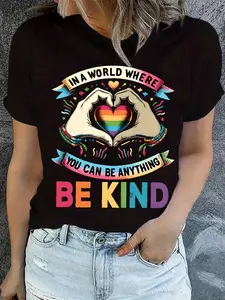 Plus Size, Print Plus Size Women's Casual T-Shirt, Round Neck, Short Sleeved, Slightly Elastic Fabric, Regular Style, Comfortable Top for All Seasons Women Clothes