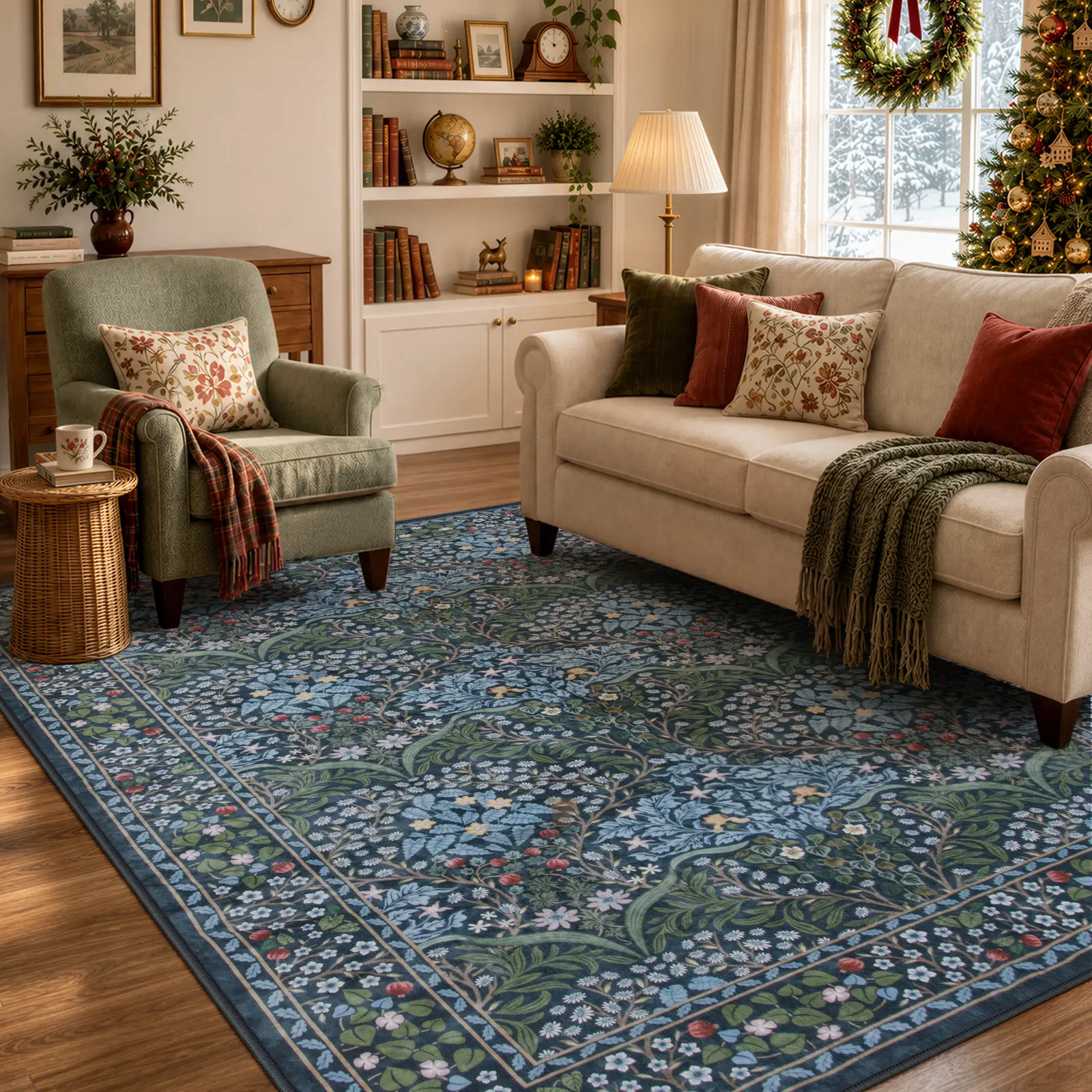 Lahome Boho Flower Pattern Faux Wool Rectangular Soft Rug - Cozy, Decorative, Machine Washable, Non-Slip Forest Rug with Whimsical Accents for Living Room, Farmhouse, Machine Washable Rugs