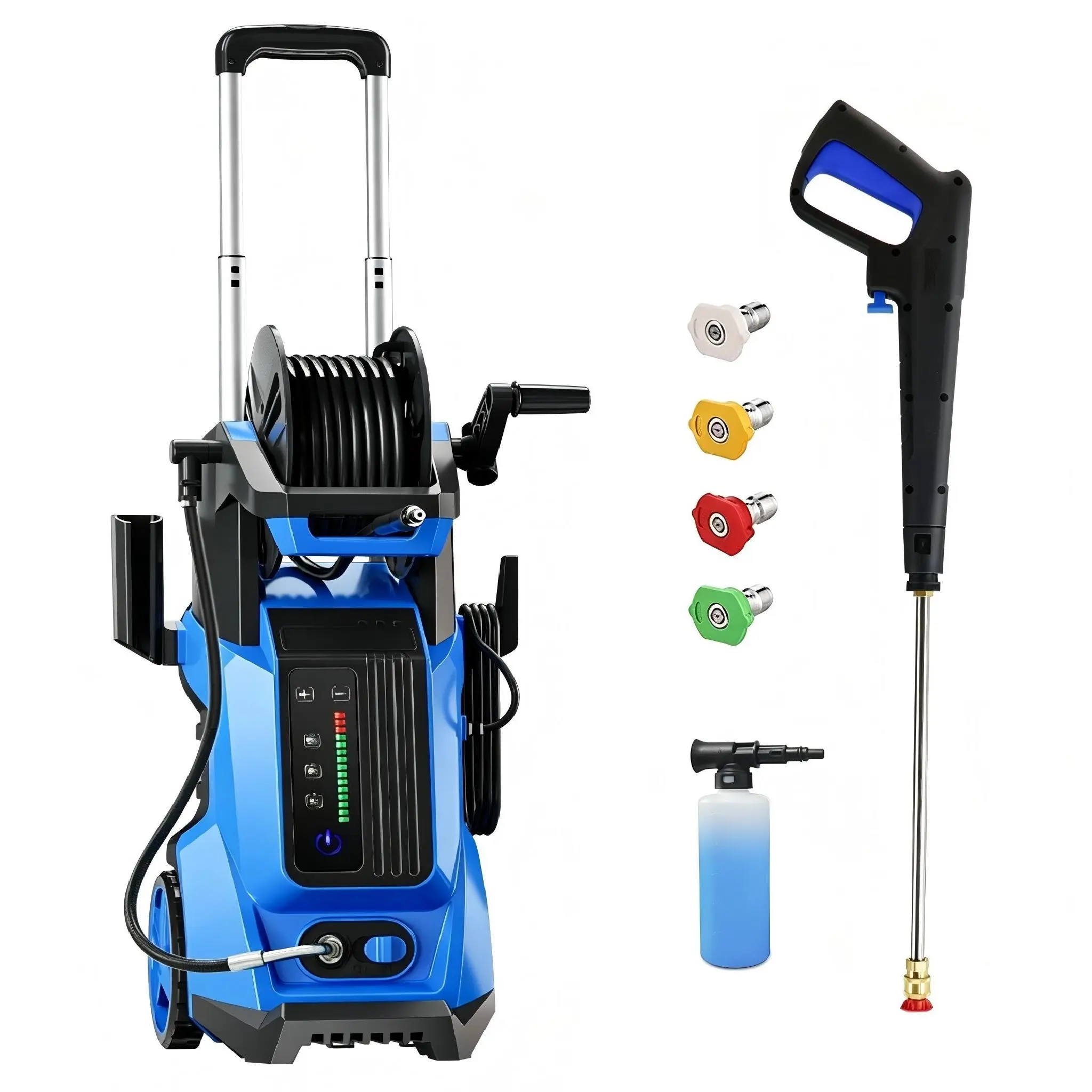 4500PSI MAX 4.0GPM Electric Pressure Washer, 15 Level Adjustable Touch Screen, Versatile Home and Auto Cleaning, with 4 Adjustable Nozzle, 500ML Soap Tank, Stainless Steel Lance and Total Stop System for Car Wash, Home, Patio Cleaning