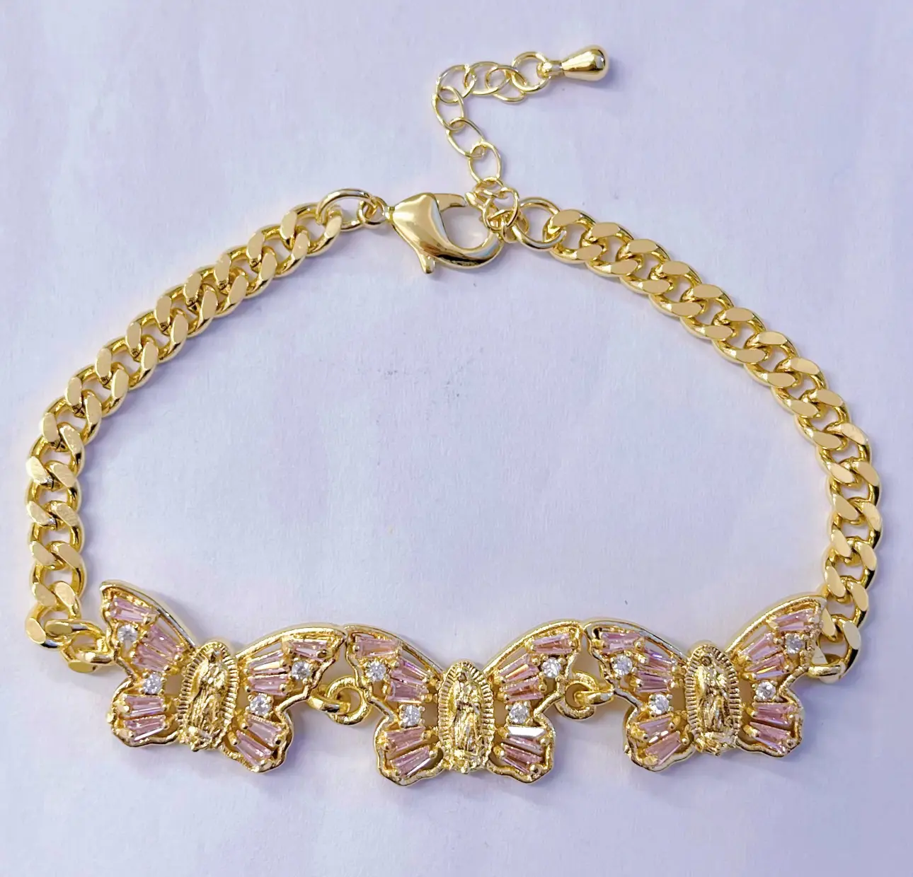Virgencita de Guadalupe Butterfly Bracelet Gold Plated Unique Design Inspired by Virgin of Guadalupe Symbolic and Stylish Accessory for Any Occasion