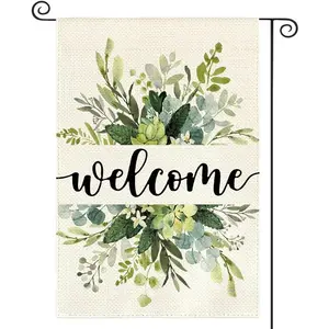 Spring Summer Floral Welcome Garden Flag 12x18 Inch Double Sided Outside, Eucalyptus