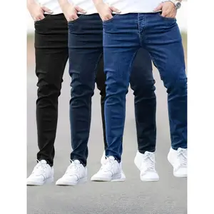 Men's Skinny Stretch Denim Jeans Set of 3, Solid Color Basics with Medium Stretch, Cotton Blend Raw Wash Fabric, Regular Length, All-Season Woven Trousers - 70% Cotton, 27% Polyester, 3% Spandex jeans very good