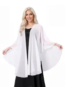 Women's Elegant Fitted Chiffon Shawl Wrap Sheer Cover Up, Plain Color Beach Sun Protection Cover-Up Swimsuit Cover Up, All-Season Versatile Daily Wear