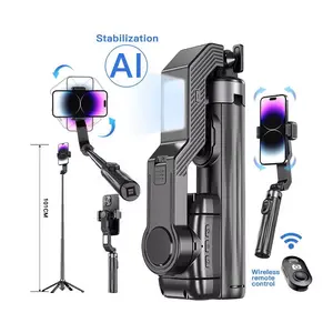 Almajea 4-in-1 Multifunctional Selfie Stick Tripod with AI Stabilization & Bluetooth Remote Control - Detachable Gimbal for Smartphones - 360° Rotation - 10cm Height - Ideal for TikTok, Vlogging, and Live Broadcasts