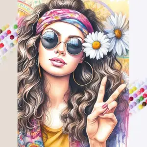 5D DIY Diamond Painting Kit, Full Drill Art Set, Cartoon Flowers, Hair Bows, Hand Gestures, Home Decor Gift, Needlepoint Craft, Diamond Art Tools