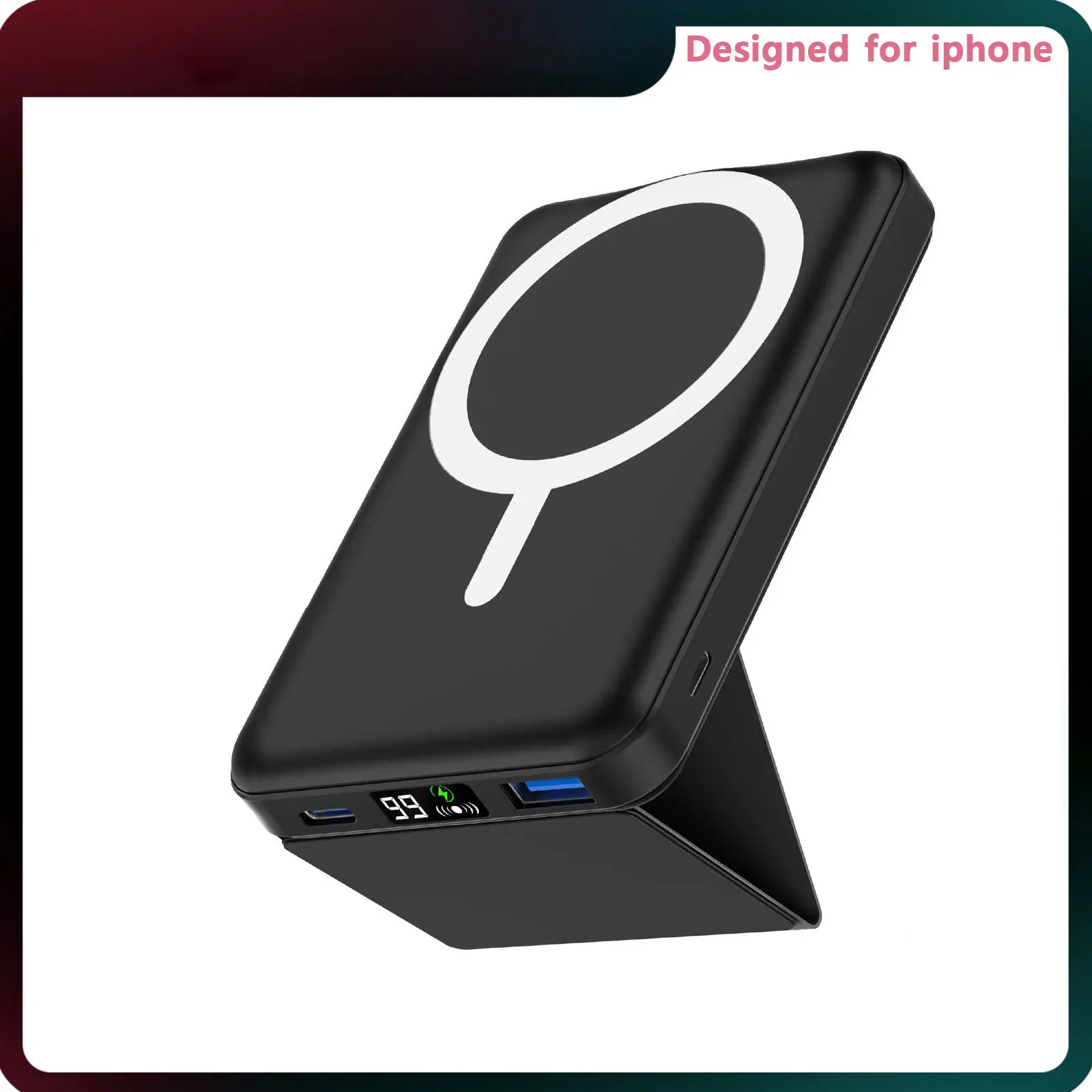 Podoru 10000mAh Wireless for MagSafe Charger, Foldable Freestanding Magnetic Power Bank and USB-C Cable, Battery Pack for iPhone 17/16/15/14/13/12 Series
