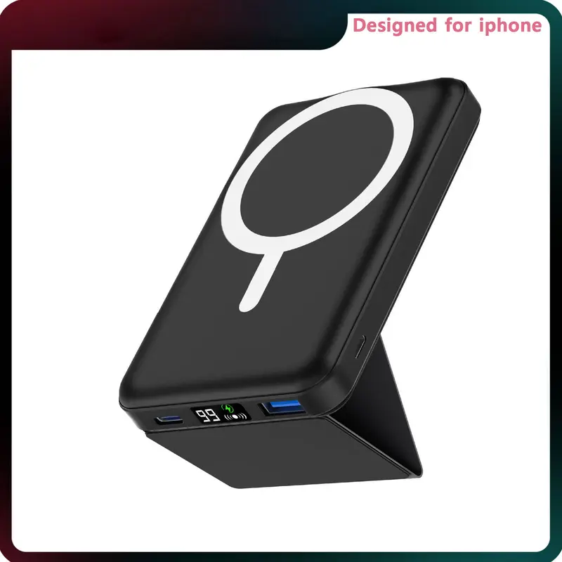 Podoru 10000mAh Wireless for MagSafe Charger, Foldable Freestanding Magnetic Power Bank and USB-C Cable, Battery Pack for iPhone 17/16/15/14/13/12 Series