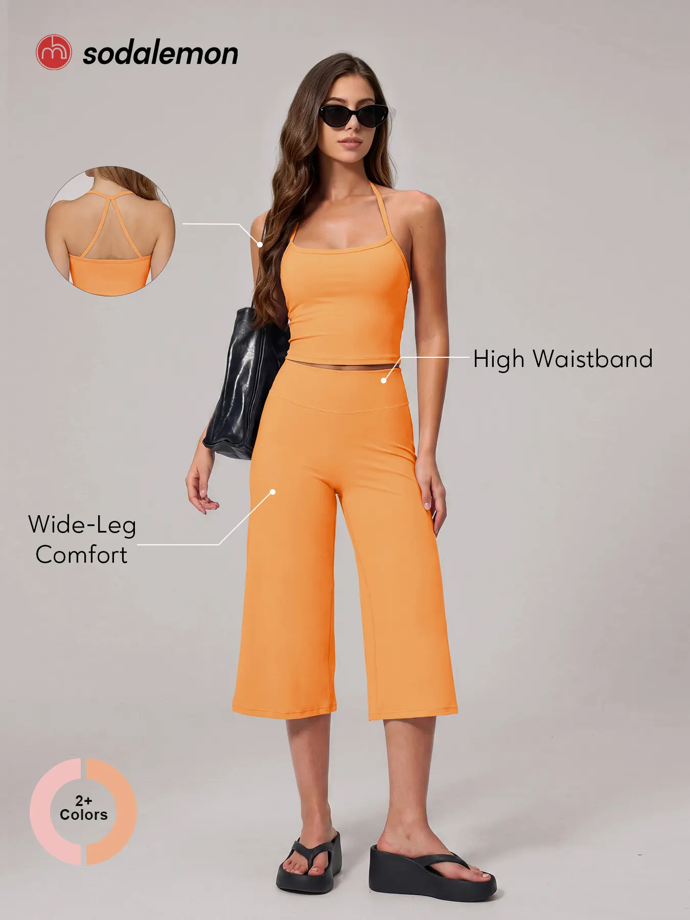 Women's Sodalemon 2-Piece Yoga Set - Halter Neck Tank Top, High-Waisted Wide-Leg Capri Pants, Athleisure for Outdoor Pilates & Fitness