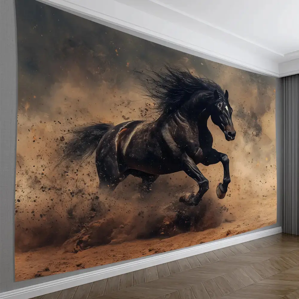 Galloping Horse Backdrop Cloth - Perfect for Living Room, Bedroom, Office & Party Decor |       Elegant Polyester Home Accent, Creative Gift