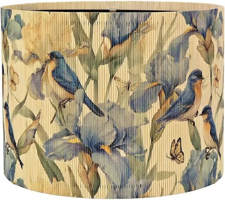 Floral Bird Butterfly Pattern Bamboo Lamp Shade 11.8x9Inch Elegant Art Decoration Easy Matching Ideal for Table and Floor Lamps Effortless Installation