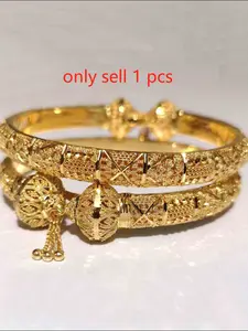 Luxury Gold Plated Copper Bangle Dubai Arabic Jewelry Wholesale Trendy Wedding Party Accessories Bracelet for Women Men Wedding Party Gift Trendy Stack Bangle