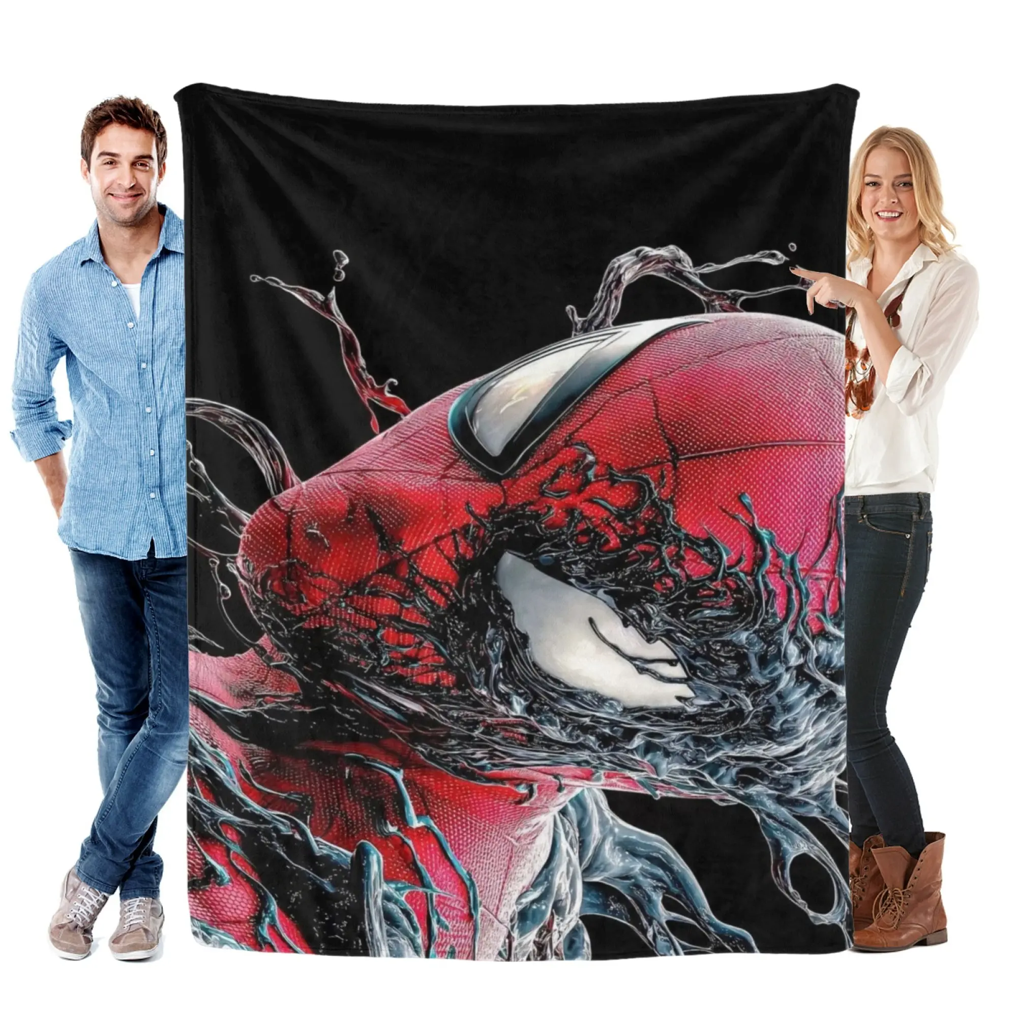[SummerVibes] MARVEL CLASSIC Symbiote Spider-Man Flannel Blanket, 2D Print Venom Takeover Cozy Throw for Bed, Couch, Office Nap & Superhero Fans