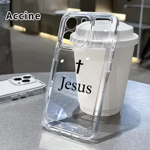 Case for iPhone 16 Pro Max 15 Plus 14 13 12 11 XS XR Cross of Jesus Non-Yellowing Shockproof Soft Silicone Transparent Cover for Girl