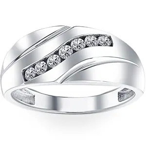 Mens 1/3ct Diamond Wedding Ring 10k White Gold Anniversary Band