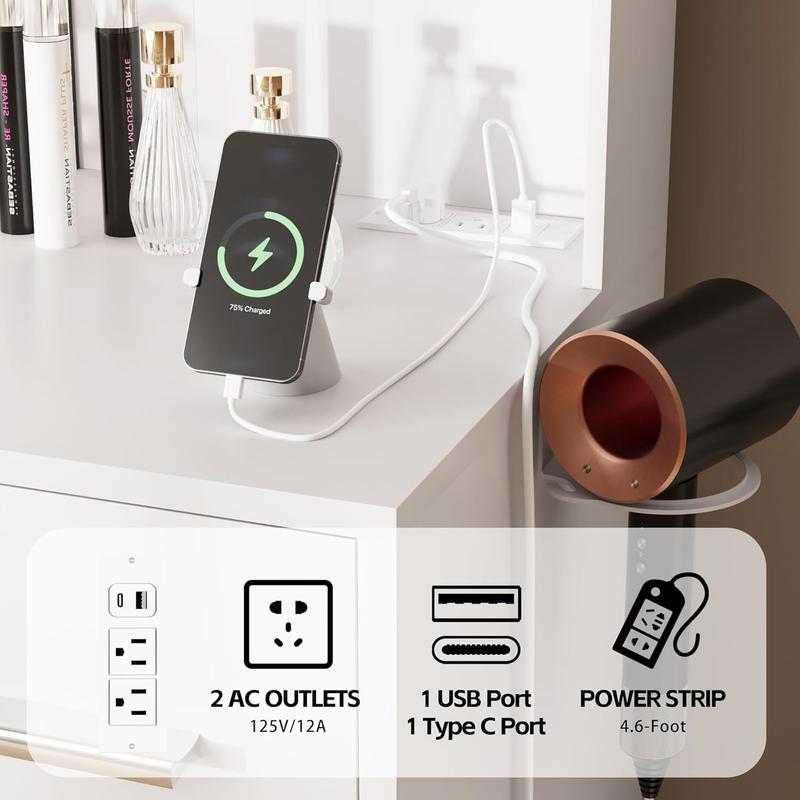 FURMAX Makeup Vanity with Mirror and Drawers Vanity Desk Set with 3 Modes Adjustable Brightness Lights and USB Power Outlet