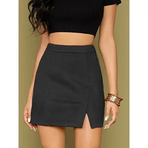 High Waist Suede Split Hem Mini Skirt | Bodycon A-Line Pencil Skirt
