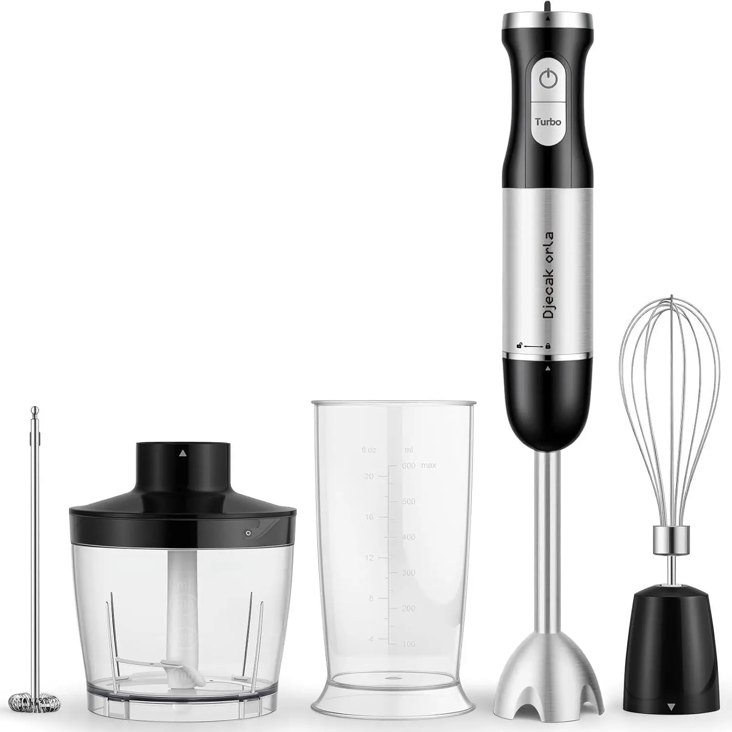 1100W 5-in-1 Immersion Blender Handheld, Black | 30 Speed Stick Blender with Turbo, 15,500 RPM, Includes Whisk, Milk Frother, 500ml Chopper & 600ml Beaker-ZENG
