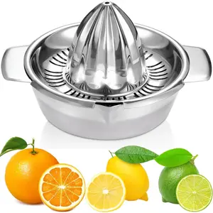 Manual Squeezer Juicer for Citrus Lemon Orange Grapefruit 304 Stainless Steel Robust Hand Juicer Rotation Press with Strainer 10oz Bowl 2 Pour Spouts Dishwasher Safe Easy Clean Heavy Duty