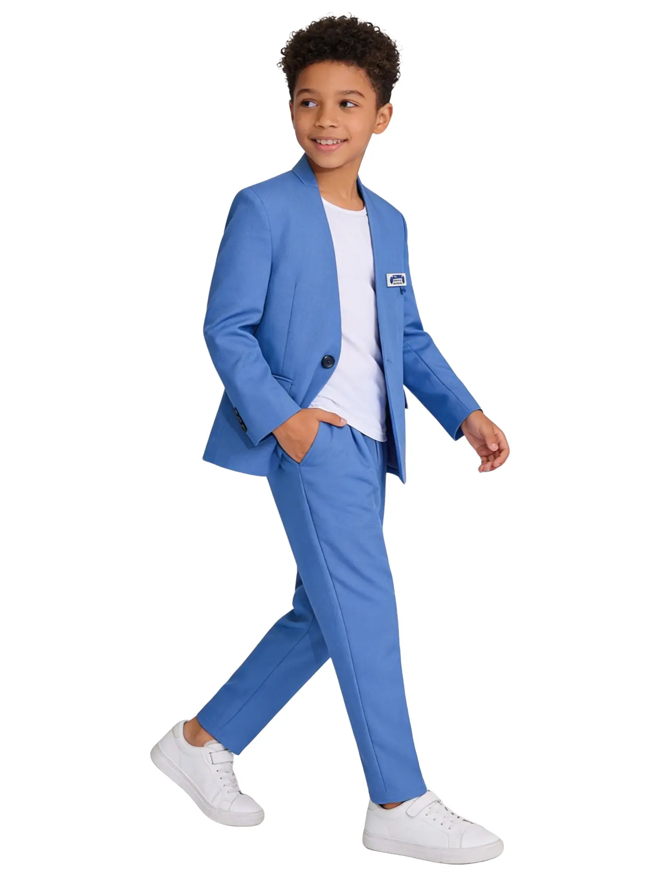 【LUOBOKIDS】Boys' Spring Autumn No Collar Suit Set, Formal Stylish Flower Boy Dress, Versatile Daily Wear, Fitted Design, Ca Prop 65 Compliant, Youth Kits, Clothes Sets