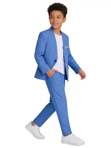 【LUOBOKIDS】Boys' Spring Autumn No Collar Suit Set, Formal Stylish Flower Boy Dress, Versatile Daily Wear, Fitted Design, Ca Prop 65 Compliant, Youth Kits