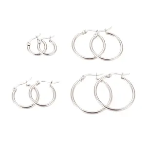 Stainless Steel Hoop Earrings Mixed Size Silver 15~31x14~29x2mm 4Pairs Z384