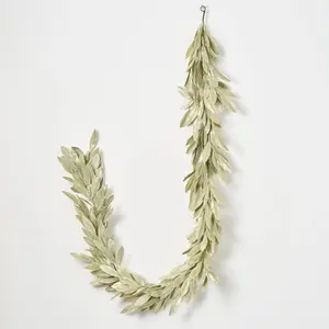 Sage Green Gold Brushed Bay Leaf Fall Christmas Holiday Mantle Garland - 6 Foot