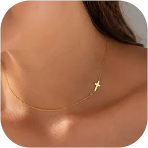 Dainty Cross Pendant Necklaces for Women 14K Gold Plated Cute Faith Cross Necklace Sideways Cross Necklace Minimal Everyday Jewelry Gift