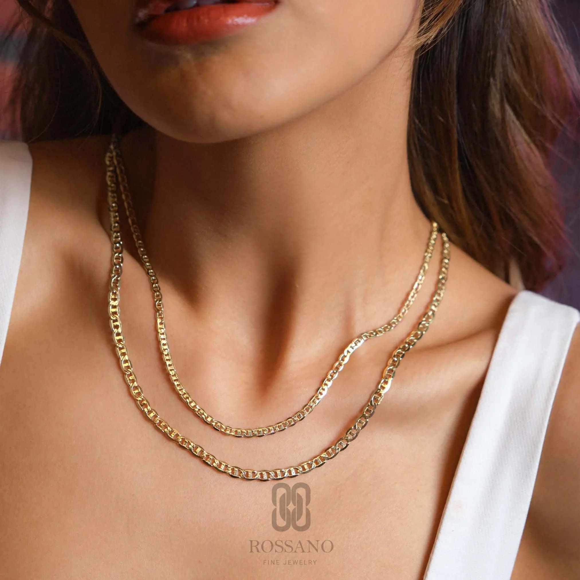 14K Gold Mariner Necklace, 3mm 4mm Mariner Link Choker