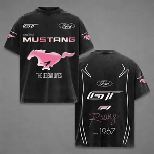 Retro Mustang GT Racing Washed T-shirt Vintage Motorcycle, Motor Speed Racing Sportbike Graphic Merch, Acid Washed Streetwear Clothing, Unisex Dirt Bike Racing Tee, Vintage Motorsport Shirt, Speed Culture Men's Wear, Designed for Biker