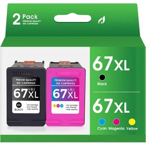 67XL Combo Pack Ink Replacement for  Ink 67 for  67 Ink cartridges Black/Color Combo Pack Works with DeskJet 1255, 2700, 4100 Series, Envy 6000, 6400 Series (1 Black/1 Color, 2PK)