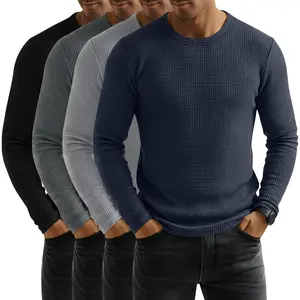 4 Pack Men's Waffle Long Sleeve Shirts Crew Neck T-Shirts Casual Thermal Tops Lightweight Undershirts