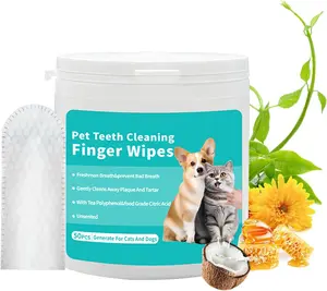 Pet Teeth Cleaning Wipes, Get Rid of Bad Breath by Reducing Plaque and Tartar, Provide Pet Dental Care for Dogs and Cats, Disposable Gentle Gum Care Pet Wipes, 50PCS