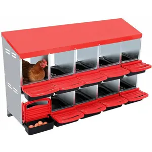 Chicken Nesting Box, 10-Hole Metal Wall Mount Chicken Laying Boxes with Legs and Lid Cover, Easy to Assemble, Roll-Away Egg Design Nesting Boxes for Outdoor Chicken Coop & Farm Yard
