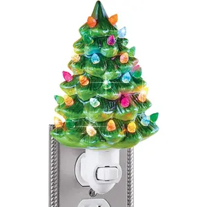 Collections Etc Ceramic Christmas Tree Night Light - 6" H, Nostalgic, Decorative Bathroom Decoration, Green