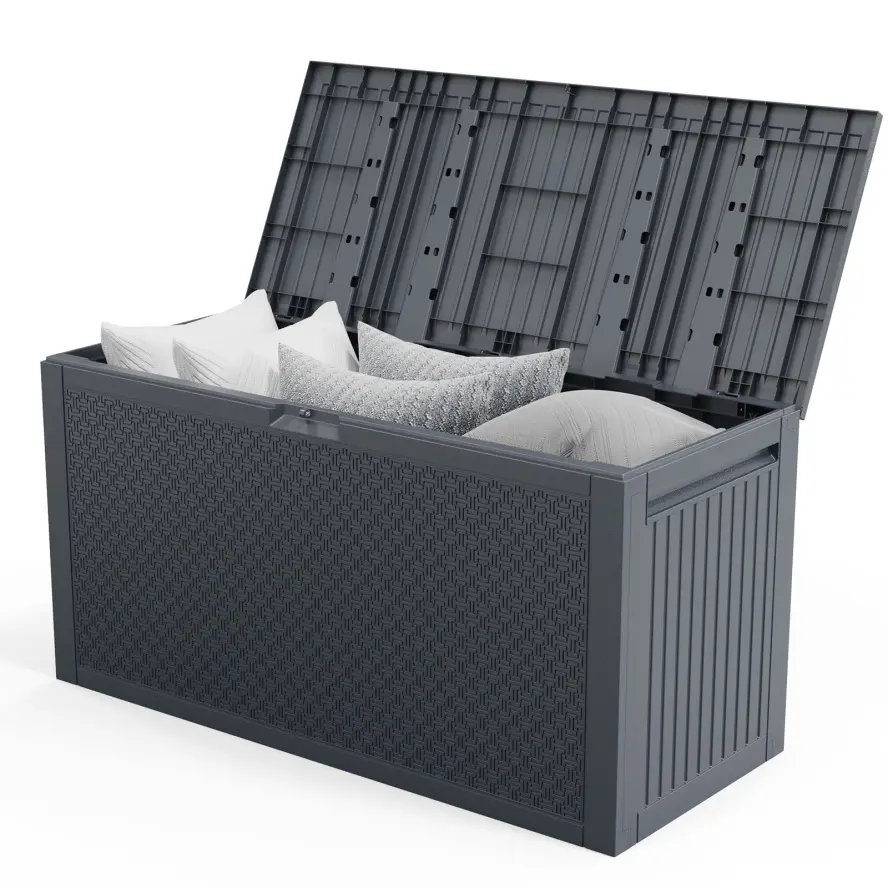 90 Gallon Outdoor Deck Storage Box, Lockable Weather Resistant Resin Storage Chest with Wheels and Side Handles for Patio Cushions, Garden Tools, Pool Supplies, Toys, Backyard and Home Use